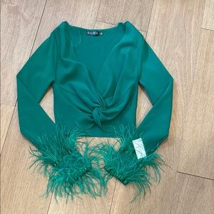 Green Feather Cuff Women's Top